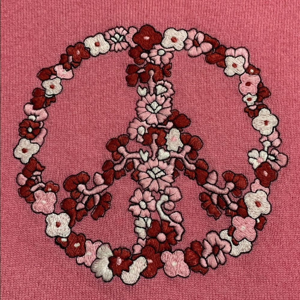J.Crew Women Classic-Fit Pink Medium Cashmere Floral Peace Embroidery Sweater - Picture 5 of 12